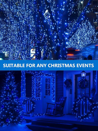 4 Pack Solar Christmas Lights Outdoor Waterproof, 132FT 400LED Solar String Lights Green Wire Fairy Lights, Solar Twinkle Lights with 8 Lighting Modes for Xmas Garden Decorations (Blue)