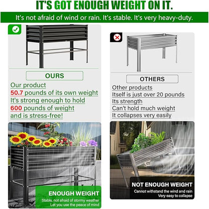 Doniks 2PCS Raised Garden Bed with Legs, 48×24×32in Large Outdoor Metal Galvanized Garden Planting Box,600lb Capacity for Vegetables Lawn Green Flowers, Fruits, Terrace
