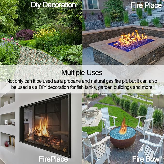 10 Pound 1/2 Inch Crushed Fire Glass for Natural or Propane Fire Pit Fireplace and Landscaping, 10 Pounds Pacific Blue
