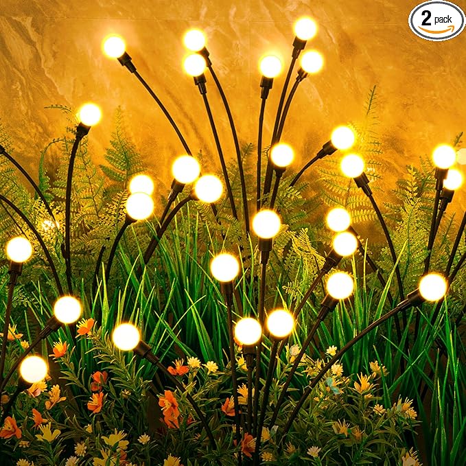 ASMAD Solar Lights Outdoor(2 Pack-16 LEDs), Solar Garden Lights, Outdoor Decorations, Firefly Light for Patio Decor, Big Bulb, Unique Gifts for Women, Gifts for Grandma