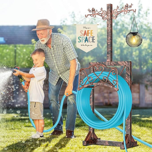 Garden Hose Holder with Shepherds Hooks,Detachable Water Hose Holder Holds 150 FT Hoses Freestanding Hose Reel with 5 Spikes Hoses Hanger Storage Stand for Outside Yard Lawn (Antique Bronze)