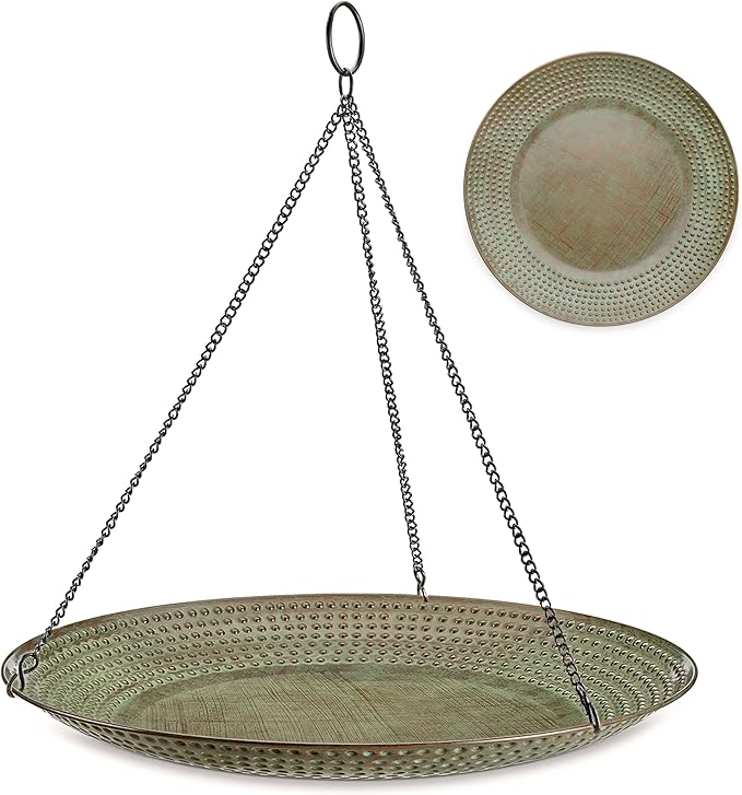 Good Directions Hanging Blue Verde Copper Bird Bath for Outside Backyard, Outdoor, Patio, Garden, Birdbath Feeder Gift for Bird Lovers Watchers, Large 18" Blue Verde Copper