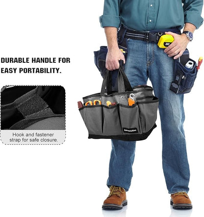 Housolution Gardening Tote Bag, Deluxe Garden Tool Storage Bag and Home Organizer with Pockets, Wear-Resistant & Reusable, 14 Inch, Gray + Black