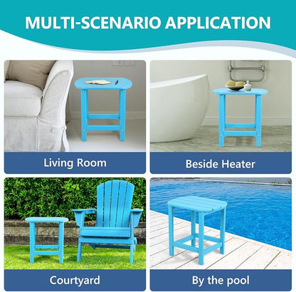 Plawdlik Adirondack Side Table, Wooden Textured,Hdpe Outdoor Weather Resistant Set for Patio, Garden, Porch, Pool, Backyard & Light Blue
