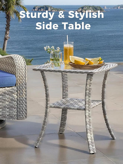 12 Piece Outdoor Wicker Rattan Sectional Sofa Set, 10-Seats Patio Furniture Conversation Set with 4" Thickened Cushions & Coffee Table, All-Weather PE Rattan for Garden, Backyard, Porch, Blue