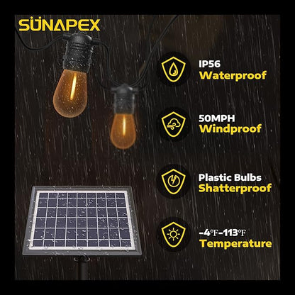 SUNAPEX Solar String Lights Outdoor Waterproof,96FT Solar Patio Lights with Shatterproof Edison Bulbs,Outdoor String Lights Solar Powered for Patio,Camping,Backyard
