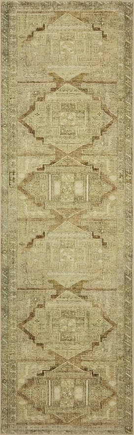 Loloi Magnolia Home by Joanna Gaines Sinclair Collection SIN-02 Khaki/Tobacco 2'-0" x 5'-0", .25" Pile Height, Machine Washable, Accent Rug
