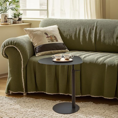 C Table End Table,Tray Metal Sofa Side Table, Accent Coffee Table, Waterproof and Anti-Rust Outdoor&Indoor Snack Table (Model A Adjustable, Black)