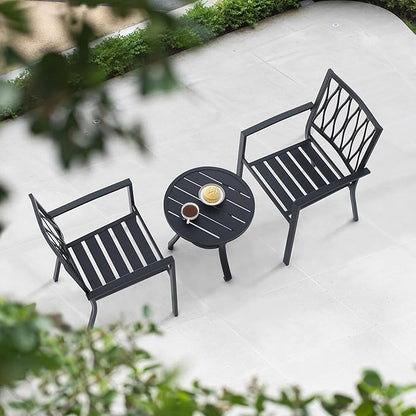 NUU GARDEN 3 Piece Outdoor Bistro Set Patio Set Bistro Table Set Rustproof Patio Table and Chairs with Umbrella Hole for Backyard, Balcony, Front Porch, Black