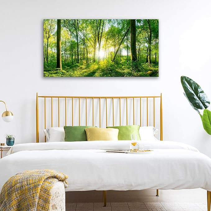JLXART Wall Art Green Forest Scenery Wall Art Canvas Pictures Landscape Art Prints Beautiful Artwork for Living Room Bedroom Kitchen Home Office Decorations 24x48inch