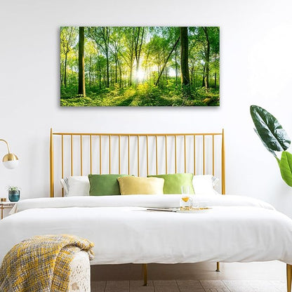JLXART Wall Art Green Forest Scenery Wall Art Canvas Pictures Landscape Art Prints Beautiful Artwork for Living Room Bedroom Kitchen Home Office Decorations 24x48inch