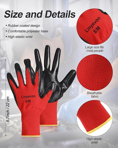 Maxcheck 54 Pairs PU Coated Gloves Bulk, Reusable Rubber Safety Gloves for Men Women Work Warehouse, Mechanic, Woodworking