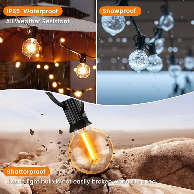 OHLUX Outdoor String Lights,110FT Dimmable Patio Lights with 58 G40 Shatterproof 2200K LED Edison Bulbs(2 Spare),Waterproof Hanging for Outside Backyard,Cafe,Porch,Deck,Porch
