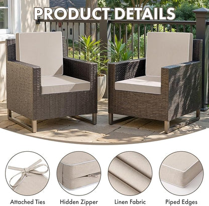 MIULEE Beige Outdoor Chair Cushions Set of 4, 19x19x3 Inch Waterproof Patio Seat Cushions for Outdoor Furniture Couch Sofa, 3 Year Color Fastness High Density Foam with Adjustable Ties