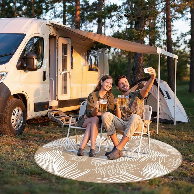 Pauwer Waterproof Outdoor Rug 6ft, Reversible Plastic Straw Patio Camping Rug, Indoor Outdoor RV Mat Carpet for Deck, Camper, Porch, Balcony, Backyard, Picnic, Leaf Brown