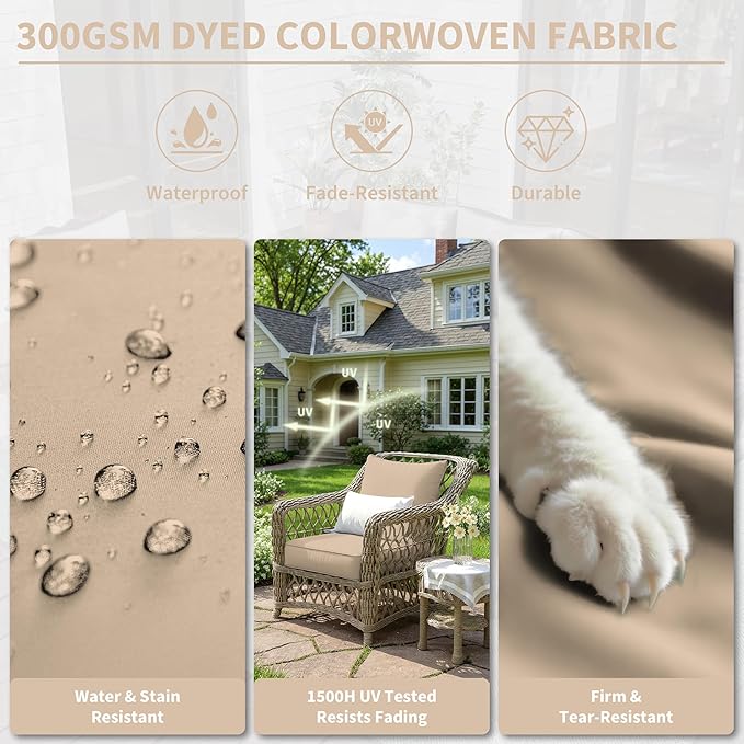 Premium Outdoor Seat Cushion Chair Cushions for Patio Furniture 22 L X 22 W X 4 H Waterproof & Fade Resistant Deep Seat and Backrest Cushion Set with Removable Covers for Chair, Sofa