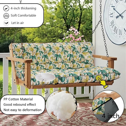 Porch Swing Cushion Three Seat, Waterproof Swing Cushions Replacement with Backrest, Outdoor Garden Furniture Patio 4" Thickened Cushions with Ties (Clover, 40 x 63in)