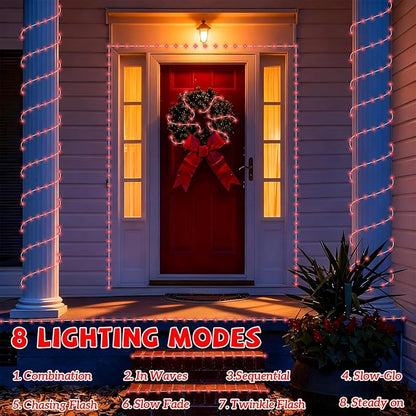 YEGUO Solar Christmas Lights Outdoor Waterproof, 2 Packs Each 33ft 100 LED Rope Lights, 8 Modes Fairy String Lights in Clear Thin Tube for Camping Fence Patio Garden Trampoline Deck(Red)