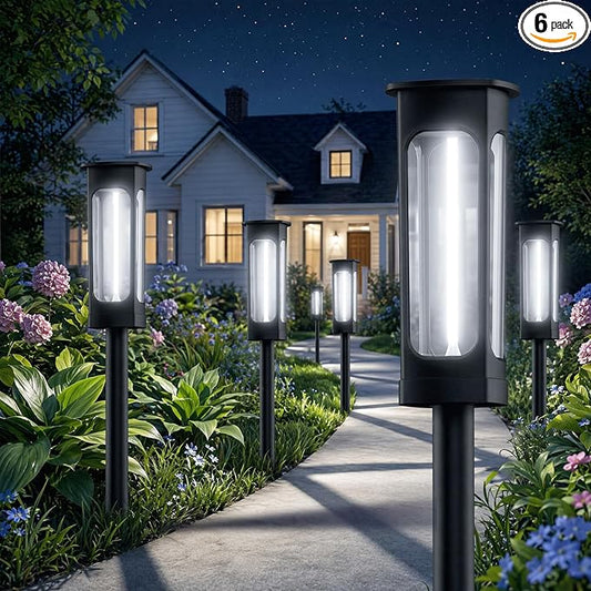 Solar Pathway Lights Outdoor 6 Pack, Upgraded Brighter 6 Inch extended filament Solar Garden Lights, Waterproof Up to 15 Hrs Lighting for Yard Garden Walkway Driveway Landscape Patio Decor （White）