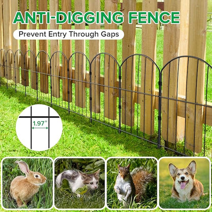 VANCASTLE Decorative Garden Fence Outdoor, 19 Panels Rustproof Metal Landscape Barrier Fence, Total 20ft (L) x 24in (H), Black Ornamental Fence for Yard, Patio, Lawn, Garden Bed, Easy to Install