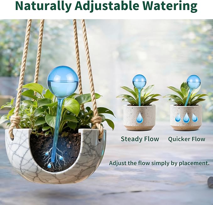 Soilagua 12-Pack Plastic Plant Watering Globes, Premium PVC Shatter-Resistant Plant Waterer, Tapered Opening Self Watering Planter Insert, Automatic Watering Spikes for Daily & Vacation Plants Care