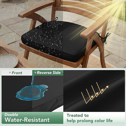 Outdoor Chair Cushions Set of 4: Waterproof & Fade Resistant Patio Furniture Cushions - 18.5 x 16 x 2 Inch Non Slip Round Corner Seat Cushion Pads with Removable Cover for Garden Yard Lawn, Black
