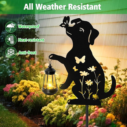 Solar Lights Outdoor Stakes, Metal Dog Solar Lights, Christmas Birthday Gifts for Women Mom Grandma, Waterproof Hanging Lantern Garden Ornaments Decor Outside Backyard, Yard Art, Patio, Pathway