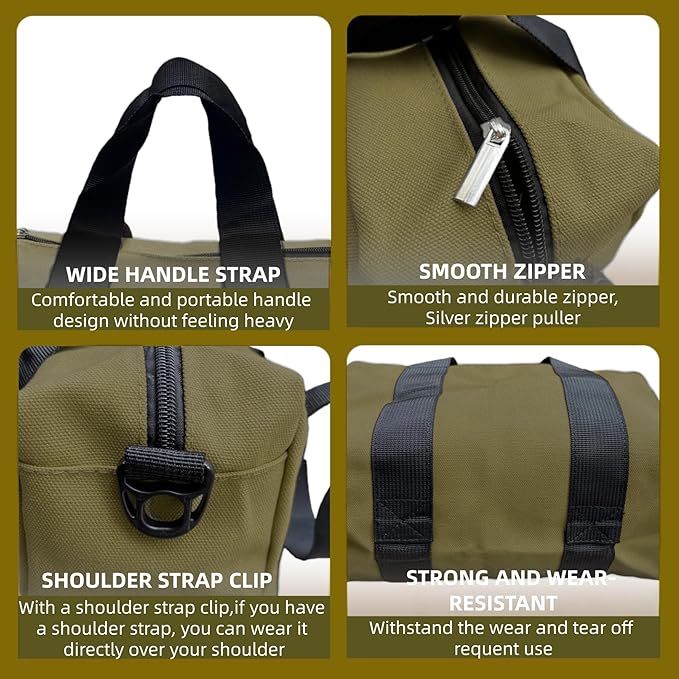 BLIRITEL Wide Mouth Tool Bag, Heavy Duty Canvas Tool Storage Bag, Large Capacity Handbag, Multi-function Tool Organizer Tote Bag for Storage Wrenches Pliers (Army Green, 18 Inch)