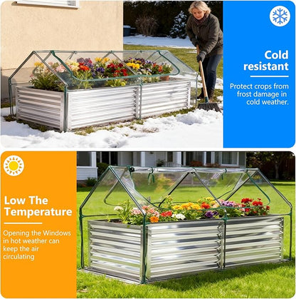 NEWBULIG 6x3x2ft Galvanized Raised Garden Bed with Greenhouse Cover, Outdoor Metal Planters Box for Planting Vegetables, Flowers & Herbs, Easy Assembly, Clear