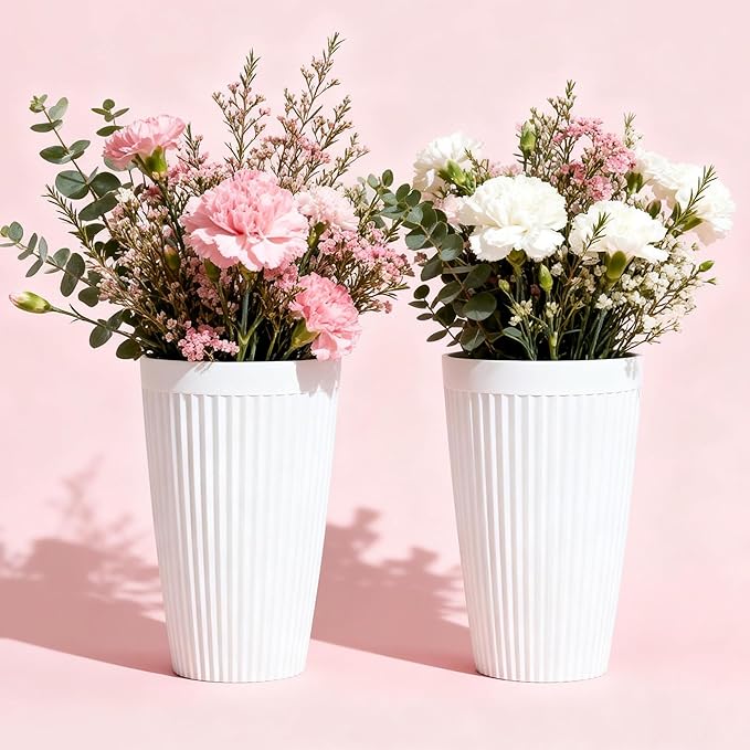 20" Tall Planters for Indoor Outdoor Plants (Set of 2), Cement-Look Large Flower Pots, High-Desity Resin Planters, UV-Protected Outdoor Pots for Garden, Balcony, Porch or Living Room Decor