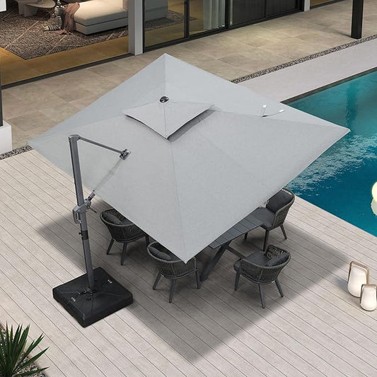 PURPLE LEAF Cantilever Patio Umbrella Outdoor Aluminum Offset Square Umbrella Windproof Heavy Duty Hanging Outside Umbrella for Deck Pool Garden