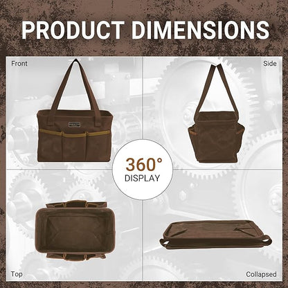 13.5-Inch Foldable Open Top Waxed Canvas Tool Bag, Multi-Purpose Wrench Tool Pouch with Handle, Durable and Water Resistant(Grey)