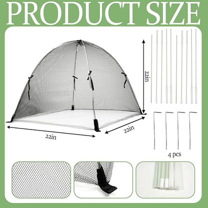 22"x22"x22" Plant Cover with 4 Stakes - Black Mesh Cloche for Garden & Potted Plants - Insect & Bird Netting for Vegetables, Seedlings on Raised Bed, Patio, Balcony