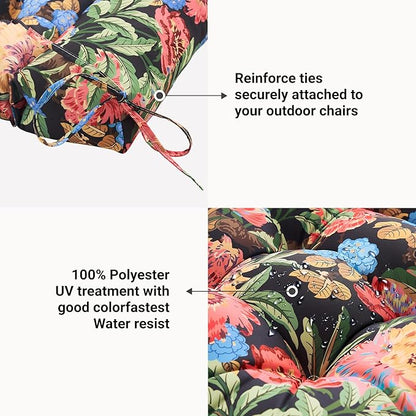 ARTPLAN Seat/Back Outdoor Chair Cushion,Set of 4 Patio Chair Cushion with Tie,Tufted Replacement for Patio Furniture,40x20x4 Inches,4 Count,Floral