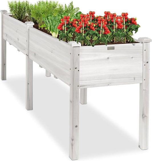 Best Choice Products 72x24x30in Raised Garden Bed, Elevated Wood Planter Box Stand for Backyard, Patio, Balcony w/Divider Panel, 6 Legs, 300lb Capacity - White
