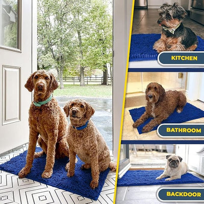 Muddy Mat® | Super Water Absorbent Door Mat Indoor, Microfiber Quick Dry Chenille Entryway Rug, Slip Resistant Front Door Mat, Indoor Mats for Entryway, Machine Washable Pet Rug, Royal Blue 3ft x 3ft