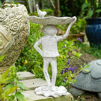 Sungmor Cast Iron Frog Bird Feeder, Garden Frog Statue Holding Leaf Outdoor Small Bird Bath Bowl, Indoor Candy Dish, Patio Tabletop Decoration