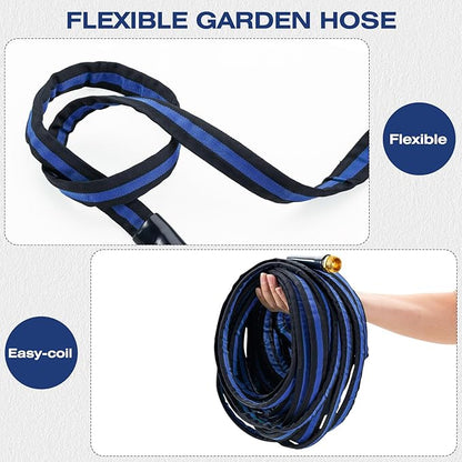 Ultra Lightweight 25FT Garden Hose - Heavy-Duty Kink-Free Flexible Hose, Non-Expanding Design with Aluminum Brass Fittings, Crush-Proof for Yard/Lawn/Outdoor Use(black-blue, 25 FT)
