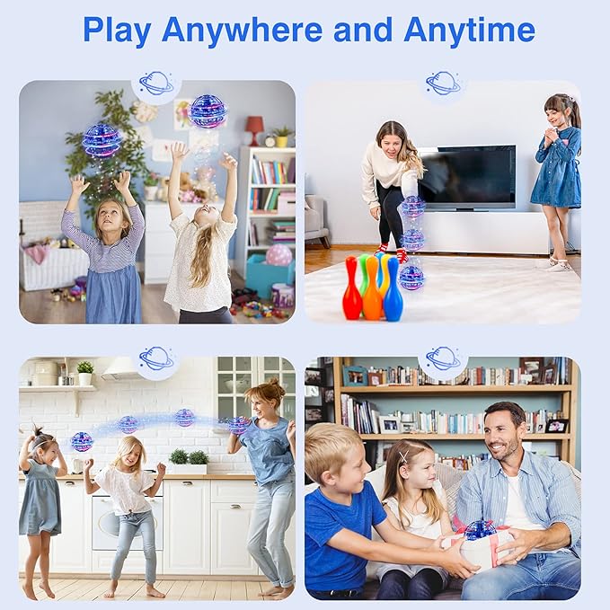 Ciniffo Flying Orb Ball Toy 2025 – Light Up Hand Controlled Boomerang Spinner Mini Drone Toy, Hover Cosmic Globe Ball, Cool Christmas & Birthday Gift for Boys Girls Teens Ages 6+ (Blue)