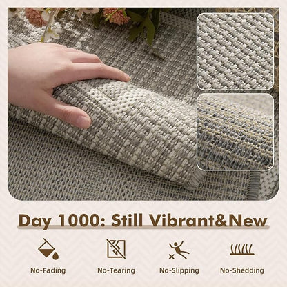 MontVoo-Outdoor Rug-Patio Rug 9x12 ft Polypropylene Indoor Outdoor Rugs Outdoor Carpet for Patio Deck Balcony Porch, Textured Weave, Durable for High Traffic, Fade-Resistant, Modern Silver Grey