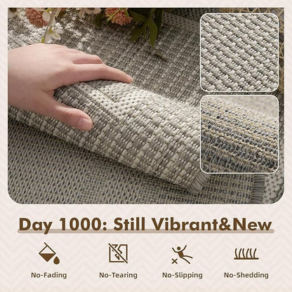 MontVoo-3x5 Outdoor Rug Porch Entryway Rug-Polypropylene Indoor Outdoor Rugs for Entryway Kitchen Balcony Patio, Textured Weave, Durable, Fade-Resistant, Non-Shedding, Modern Neutral Grey