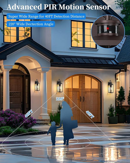 17'' Motion Sensor Outdoor Lights Wall Mount, Dusk to Dawn Exterior Light Fixture, Waterproof Anti-Rust Porch Light Outside Wall Lights for House, Brown Wall Sconce Lanterns with Clear Glass, 2 Pack