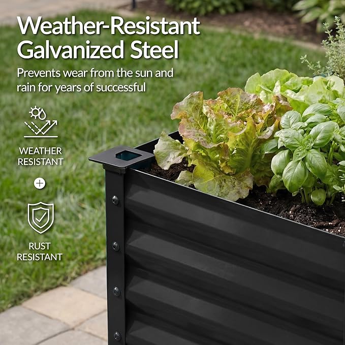 Best Choice Products 48x24x30in Galvanized Raised Garden Bed, Metal Elevated Planter Box, Vegetable Garden for Backyard, Patio, Balcony, 100% Non Toxic Materials - Black