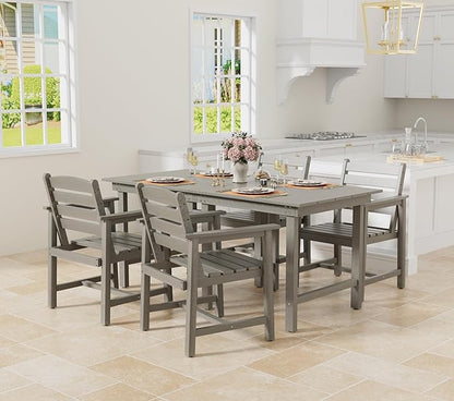 Anbuy Patio HDPE Dining Table Set, 5-Piece Outdoor Dining Table Sets, 2 in 1 Outdoor Furniture Table and 4 Outdoor Chairs for Garden, Backyard, Poolside, Easy Assembly, Grey