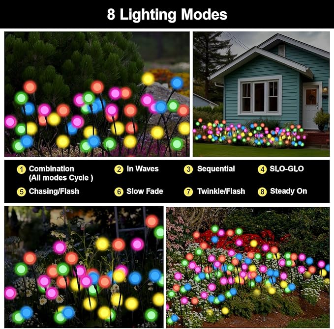 Solar Firefly Lights Multicolor, 6 Pack 800mAh Swaying Firefly Garden Lights Solar Powered Outdoor Waterproof Color Changing for Outside Yard Patio Lawn Pathway Walkway Stake Christmas Decor