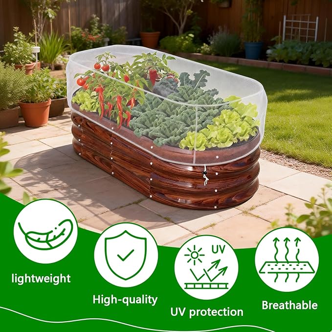 2 PCS Garden Netting for Raised Beds 4x8 Fine Mesh Raised Beds Garden Bug Netting Pest Barrier Screen with Drawstring for Plants to Keep Small Animals Pest Out Protect for Vegetables (4x8 FT)