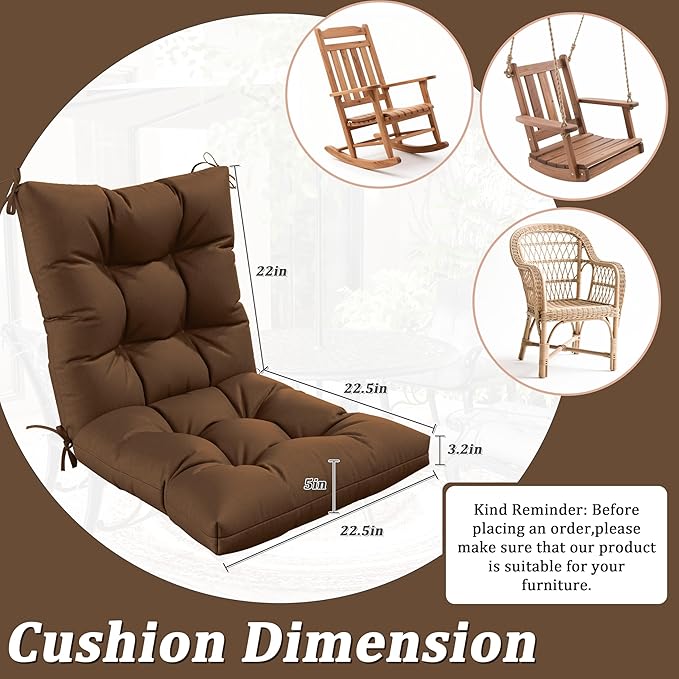 Patio Seat&Back Chair Cushions for Outdoor Furniture，Comfortable Cushions for Rocking/Dining/Lawn Chair-Set of 2