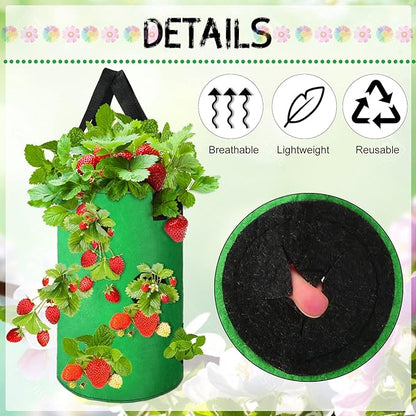 Honeydak Upside Down Tomato Strawberry Grow Bags Hanging Garden Planter Aeration Fabric Grow Bags for Strawberry Tomato Herb Vegetables Outdoor Plants(3 Pack,13 Holes Style)