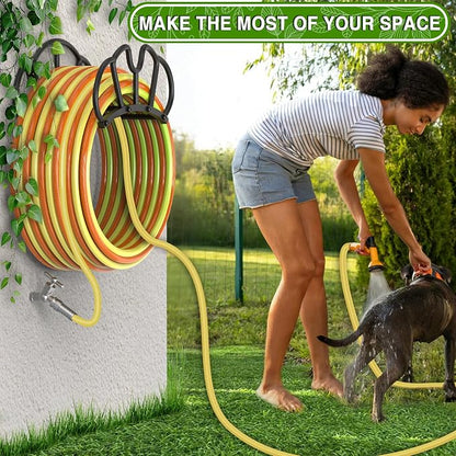 Qatsrin Super Stable Garden Hose Holder Wall Mount, Heavy Duty Water Hose holder Hanger Holds 125-Feet Hose, Metal Hose Storage Reel Rack Organizer for Outside Yard Lawn, 2 Pack