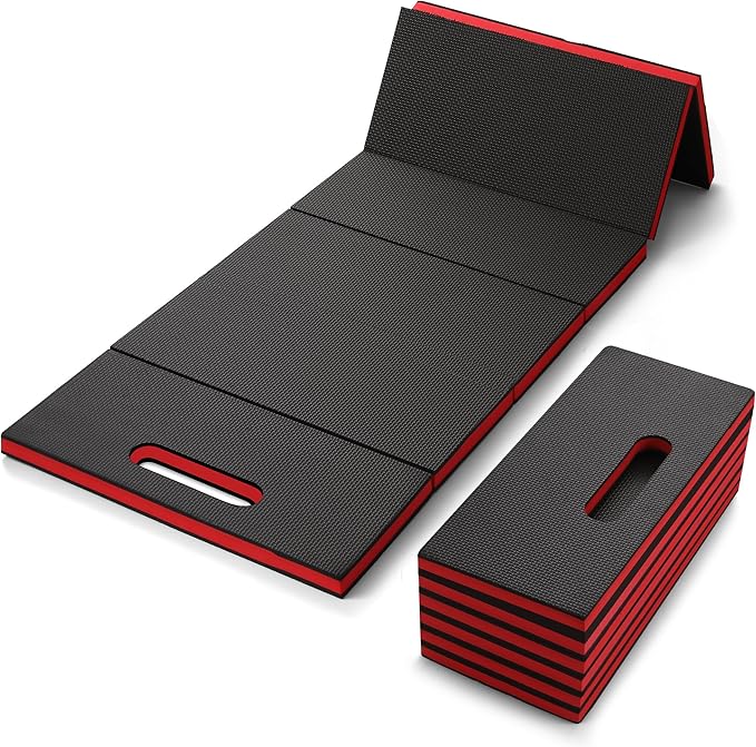 Foldable EVA Utility Mat with Handle, Heavy Duty Mechanic Mat for Kneeling, Workouts, Garages, Gardening, Camping, Picnics, Outdoor Adventures and Home Gyms, Red